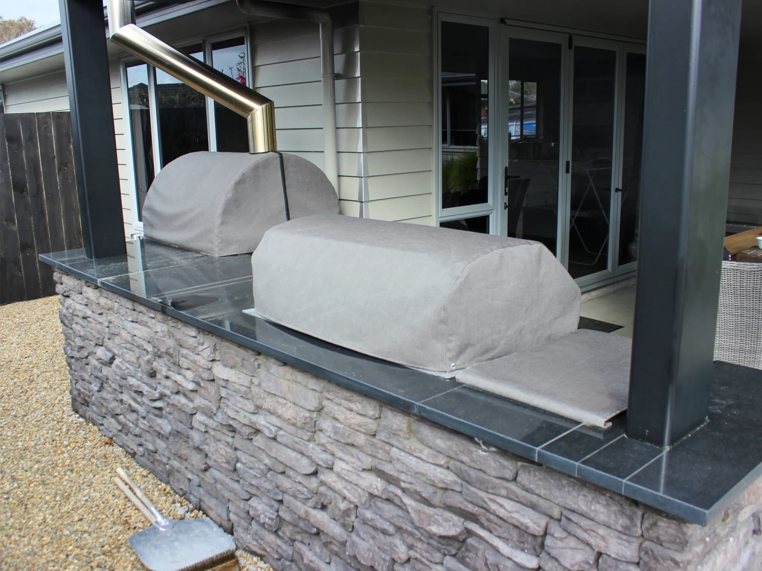 Custom covers protecting outdoor furniture