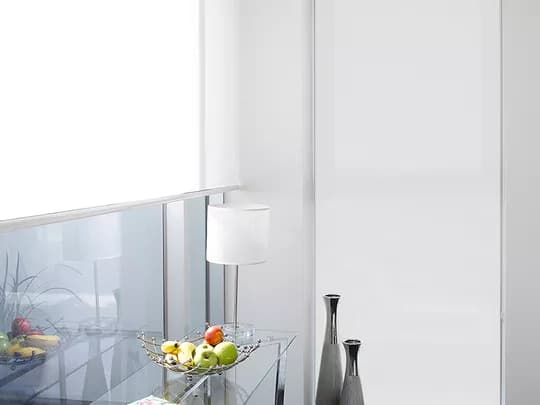 Sunscreen roller blinds diffusing light in a modern living room