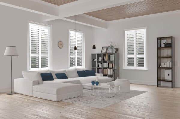 White interior shutters in a lounge