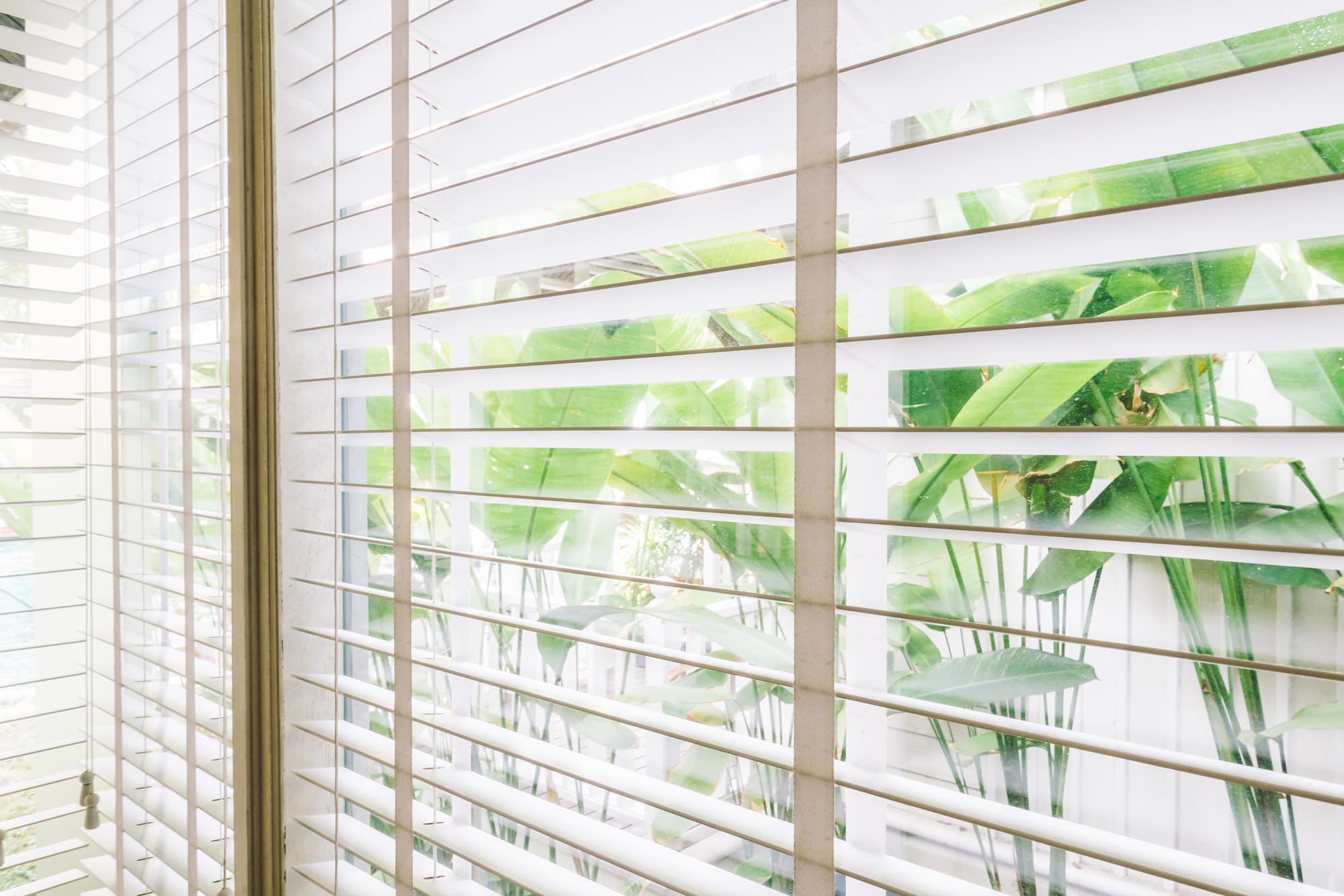 Venetian blinds on a bright window