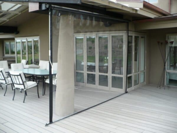 PVC patio blinds enclosing an outdoor entertaining area