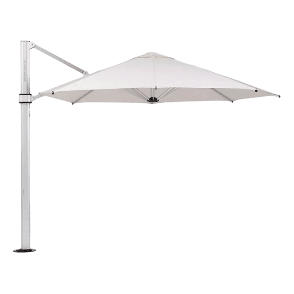 Shade7 Riviera cantilever umbrella with side mast and white canopy