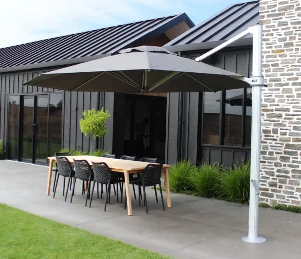 Shade7 Riviera umbrella over an outdoor living area