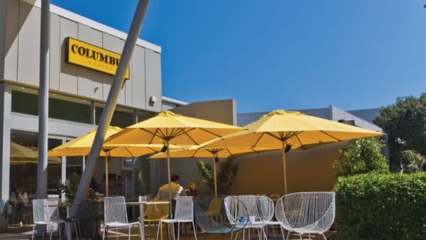 Yellow Shade7 Milan umbrellas outside a Columbus Coffee cafe