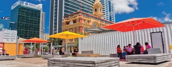 Shade7 Tempest commercial outdoor umbrellas at an Auckland venue