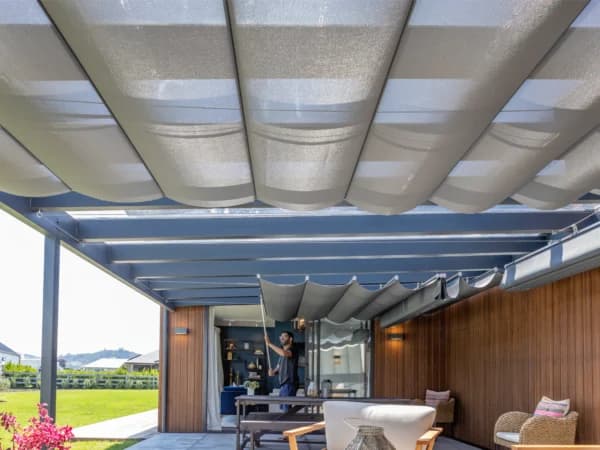 Custom wave shade installation at a Cambridge home