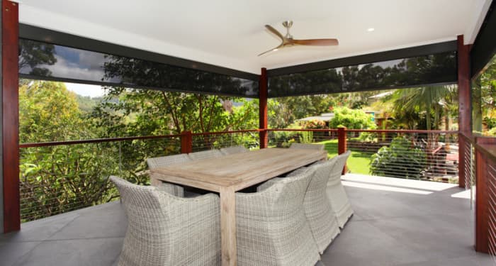 Ziptrak outdoor blinds enclosing a covered alfresco area