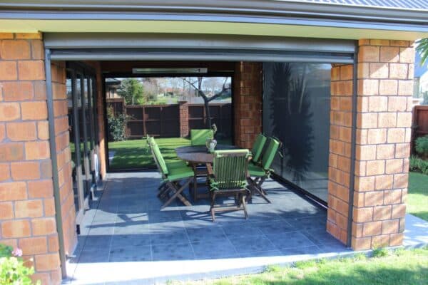Ziptrak blind system installed between brick pillars